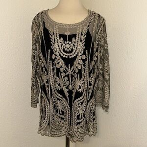 NWT Elegant Holiday New Year Black Gold Embroidered Top & Camisole Large L 10 12